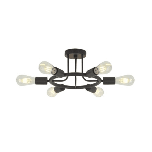 6 Lamps Modern Sputnik Lamp Semi Recessed Chandelier Black