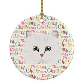 Chinchilla Persian Longhair Cat Christmas Ceramic Ornament Christmas Tree Hanging Decorations for Home Christmas Holiday, Party, Gift, 3 in