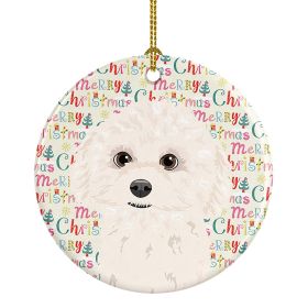 Poodle Toy White Christmas Ceramic Ornament Christmas Tree Hanging Decorations for Home Christmas Holiday, Party, Gift, 3 in, Multicolor