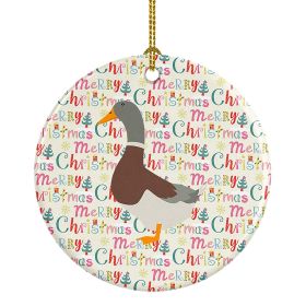 Saxony Sachsenente Duck Christmas Ceramic Ornament Christmas Tree Hanging Decorations for Home Christmas Holiday, Party, Gift, 3 in, Multicolor