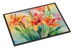 Lilies in Watercolor Doormat Front Door Mat Indoor Outdoor Rugs for Entryway, Non Slip Washable Low Pile, 24H X 36W