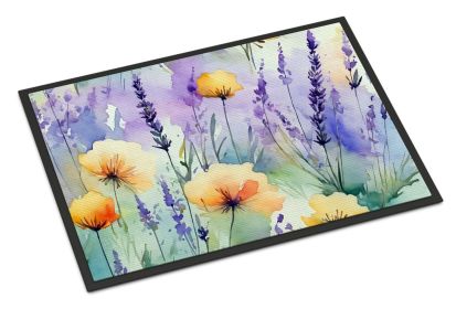 Lavender in Watercolor Doormat Front Door Mat Indoor Outdoor Rugs for Entryway, Non Slip Washable Low Pile, 24H X 36W