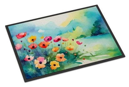 Anemones in Watercolor Doormat Front Door Mat Indoor Outdoor Rugs for Entryway, Non Slip Washable Low Pile, 24H X 36W