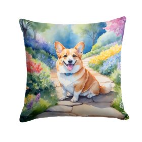 Corgi Spring Path Throw Pillow Machine Washable, Indoor Outdoor Decorative Pillow for Couch, Bed or Patio, 14Hx14W