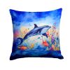 Dolphin Throw Pillow Machine Washable, Indoor Outdoor Decorative Pillow for Couch, Bed or Patio, 14Hx14W
