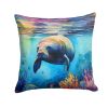 Manatee Throw Pillow Machine Washable, Indoor Outdoor Decorative Pillow for Couch, Bed or Patio, 14Hx14W