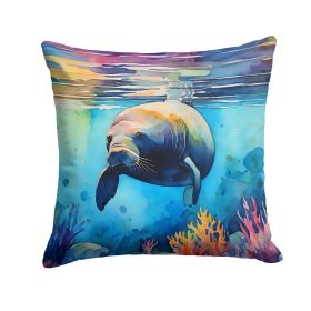 Manatee Throw Pillow Machine Washable, Indoor Outdoor Decorative Pillow for Couch, Bed or Patio, 14Hx14W