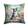 Border Collie Spring Path Throw Pillow Machine Washable, Indoor Outdoor Decorative Pillow for Couch, Bed or Patio, 14Hx14W