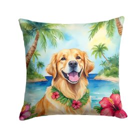 Golden Retriever Luau Throw Pillow Machine Washable, Indoor Outdoor Decorative Pillow for Couch, Bed or Patio, 14Hx14W