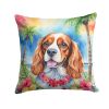 Cavalier Spaniel Luau Throw Pillow Machine Washable, Indoor Outdoor Decorative Pillow for Couch, Bed or Patio, 14Hx14W