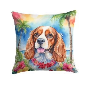 Cavalier Spaniel Luau Throw Pillow Machine Washable, Indoor Outdoor Decorative Pillow for Couch, Bed or Patio, 14Hx14W