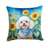 White Poodle in Sunflowers Throw Pillow Machine Washable, Indoor Outdoor Decorative Pillow for Couch, Bed or Patio, 14Hx14W