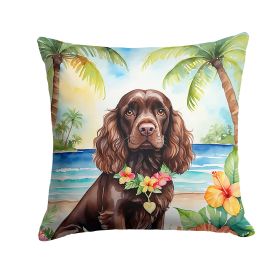 Cocker Spaniel Luau Throw Pillow Machine Washable, Indoor Outdoor Decorative Pillow for Couch, Bed or Patio, 14Hx14W
