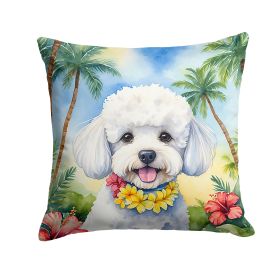 Bichon Frise Luau Throw Pillow Machine Washable, Indoor Outdoor Decorative Pillow for Couch, Bed or Patio, 14Hx14W