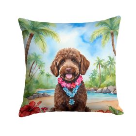 Labradoodle Luau Throw Pillow Machine Washable, Indoor Outdoor Decorative Pillow for Couch, Bed or Patio, 14Hx14W