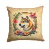Akita and Flowers Throw Pillow Machine Washable, Indoor Outdoor Decorative Pillow for Couch, Bed or Patio, 14Hx14W