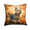 Silky Terrier Fall Throw Pillow Machine Washable, Indoor Outdoor Decorative Pillow for Couch, Bed or Patio, 14Hx14W