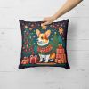 Corgi Christmas Throw Pillow Machine Washable, Indoor Outdoor Decorative Pillow for Couch, Bed or Patio, 14Hx14W