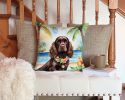 Cocker Spaniel Luau Throw Pillow Machine Washable, Indoor Outdoor Decorative Pillow for Couch, Bed or Patio, 14Hx14W