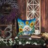 White Poodle in Sunflowers Throw Pillow Machine Washable, Indoor Outdoor Decorative Pillow for Couch, Bed or Patio, 14Hx14W
