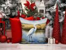 Snowy Egret in Coastal Marshes Throw Pillow Machine Washable, Indoor Outdoor Decorative Pillow for Couch, Bed or Patio, 14Hx14W