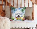 Bichon Frise Luau Throw Pillow Machine Washable, Indoor Outdoor Decorative Pillow for Couch, Bed or Patio, 14Hx14W
