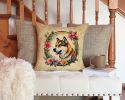Akita and Flowers Throw Pillow Machine Washable, Indoor Outdoor Decorative Pillow for Couch, Bed or Patio, 14Hx14W