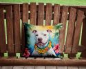 NEW Pit Bull Terrier Luau Throw Pillow Machine Washable, Indoor Outdoor Decorative Pillow for Couch, Bed or Patio, 14Hx14W