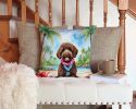 Labradoodle Luau Throw Pillow Machine Washable, Indoor Outdoor Decorative Pillow for Couch, Bed or Patio, 14Hx14W