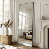 Aluminum alloy thin edged rectangular black full-length mirror with stand 71 *31 * 1 inch Bathroom Vanity Mirror for Bedroom Entryway