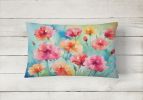 Flowers in Watercolor Throw Pillow Throw Pillow for Indoor Couch Bed Outdoor Patio Washable, Carnations 1548,12Hx16W