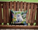 American Eskimo Spring Garden Throw Pillow Machine Washable, Indoor Outdoor Decorative Pillow for Couch, Bed or Patio, 14Hx14W