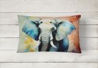 NEW Watercolor Wildlife Throw Pillow Throw Pillow for Indoor Couch Bed Outdoor Patio Washable, Elephant 2910,12Hx16W