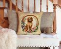 Cocker Spaniel and Flowers Throw Pillow Machine Washable, Indoor Outdoor Decorative Pillow for Couch, Bed or Patio, 14Hx14W