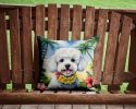 Bichon Frise Luau Throw Pillow Machine Washable, Indoor Outdoor Decorative Pillow for Couch, Bed or Patio, 14Hx14W