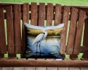 Snowy Egret in Coastal Marshes Throw Pillow Machine Washable, Indoor Outdoor Decorative Pillow for Couch, Bed or Patio, 14Hx14W