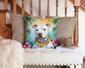 NEW Pit Bull Terrier Luau Throw Pillow Machine Washable, Indoor Outdoor Decorative Pillow for Couch, Bed or Patio, 14Hx14W