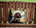Cocker Spaniel Luau Throw Pillow Machine Washable, Indoor Outdoor Decorative Pillow for Couch, Bed or Patio, 14Hx14W