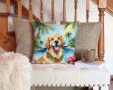 Golden Retriever Luau Throw Pillow Machine Washable, Indoor Outdoor Decorative Pillow for Couch, Bed or Patio, 14Hx14W