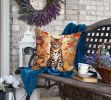 Bengal Cat in Fall Leaves Throw Pillow Machine Washable, Indoor Outdoor Decorative Pillow for Couch, Bed or Patio, 18Hx18W