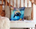 Manatee Throw Pillow Machine Washable, Indoor Outdoor Decorative Pillow for Couch, Bed or Patio, 14Hx14W