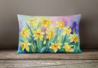 Flowers in Watercolor Throw Pillow Throw Pillow for Indoor Couch Bed Outdoor Patio Washable, Daffodils 1560,12Hx16W