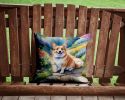 Corgi Spring Path Throw Pillow Machine Washable, Indoor Outdoor Decorative Pillow for Couch, Bed or Patio, 14Hx14W