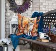 Oregon Rex Cat in Fall Leaves Throw Pillow Machine Washable, Indoor Outdoor Decorative Pillow for Couch, Bed or Patio, 18Hx18W