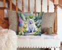 American Eskimo Spring Garden Throw Pillow Machine Washable, Indoor Outdoor Decorative Pillow for Couch, Bed or Patio, 14Hx14W