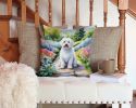 Coton de Tulear Spring Path Throw Pillow Machine Washable, Indoor Outdoor Decorative Pillow for Couch, Bed or Patio, 14Hx14W