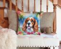 Cavalier Spaniel Luau Throw Pillow Machine Washable, Indoor Outdoor Decorative Pillow for Couch, Bed or Patio, 14Hx14W