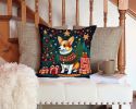 Corgi Christmas Throw Pillow Machine Washable, Indoor Outdoor Decorative Pillow for Couch, Bed or Patio, 14Hx14W
