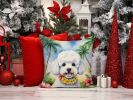 Bichon Frise Luau Throw Pillow Machine Washable, Indoor Outdoor Decorative Pillow for Couch, Bed or Patio, 14Hx14W