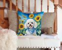 White Poodle in Sunflowers Throw Pillow Machine Washable, Indoor Outdoor Decorative Pillow for Couch, Bed or Patio, 14Hx14W